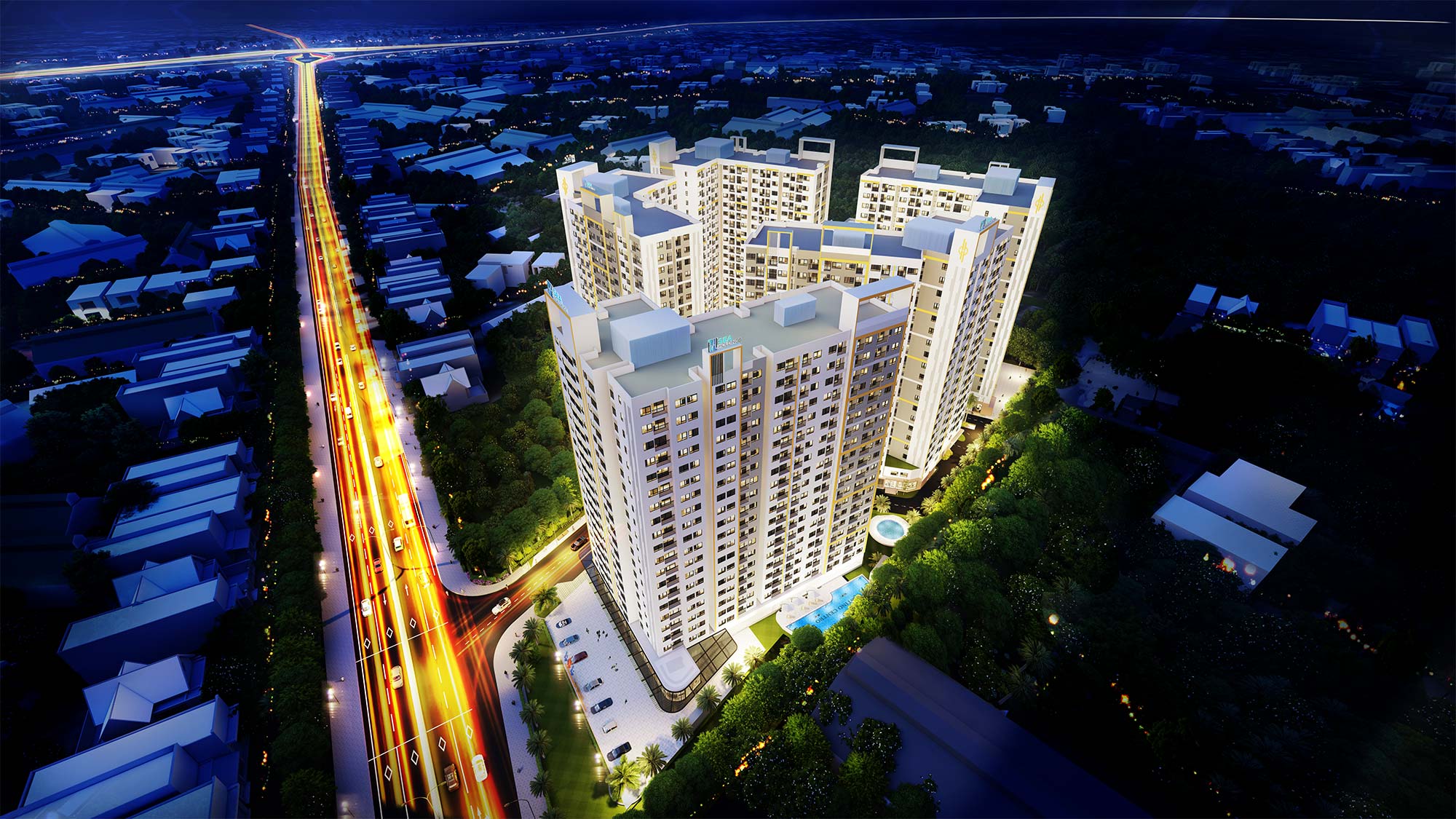 Destino Centro hưởng lợi từ hạ tầng khu Tây TP HCM 2 Phoi canh du an Destino Centro ban dem Ben Luc TPHCM